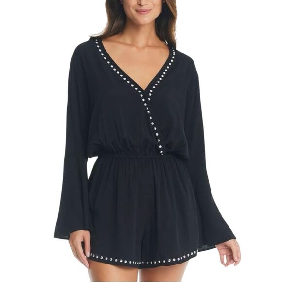 Bar III Tell Me About It Silver Stud Swim Cover Up - Picture 1 of 8